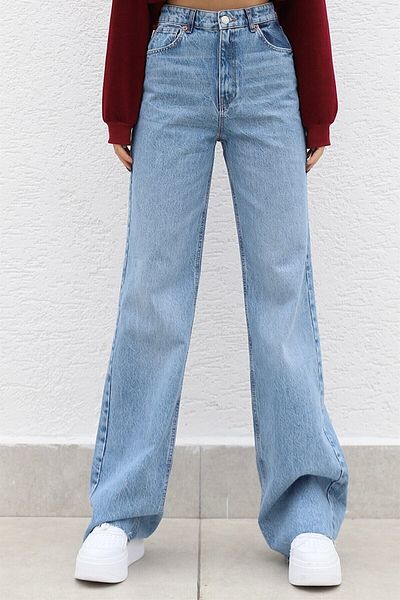 Trn JNS Μεσαίο Μπλε Lycra - Σούπερ Ψηλόμεσο Χαλαρό Palazzo Jeans