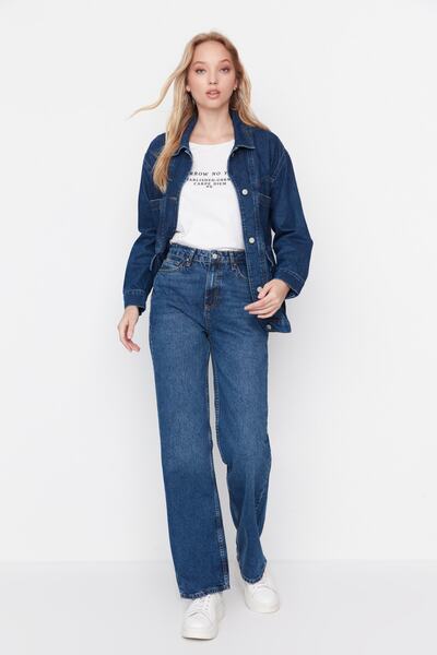 Trendyol Collection Blugi albastri cu talie inalta cu picioare late TWOAW23JE...