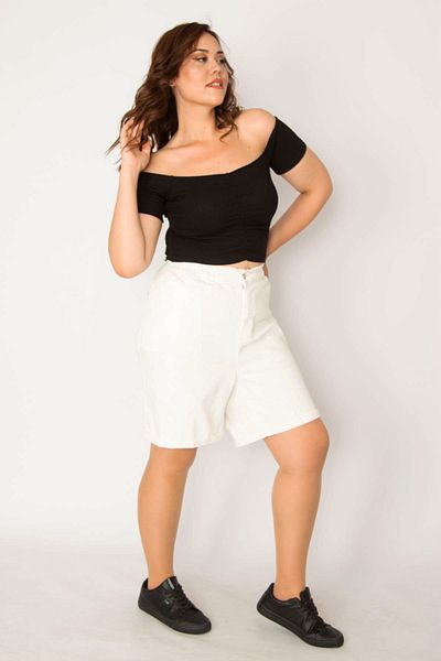 Şans Plus Size Shorts & Bermuda - Ecru - Normal Waist