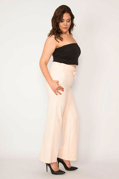 Şans Women's Large Size Pink Waist Tie Belt Side Hidden Zipper Trousers 65n33793