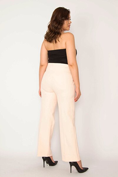 Şans Women's Large Size Pink Waist Tie Belt Side Hidden Zipper Trousers 65n33793