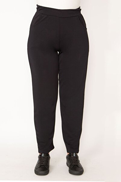 Şans Γυναικείο μεγάλο μέγεθος Navy Blue μπροστινό παντελόνι Lycra 65n33794