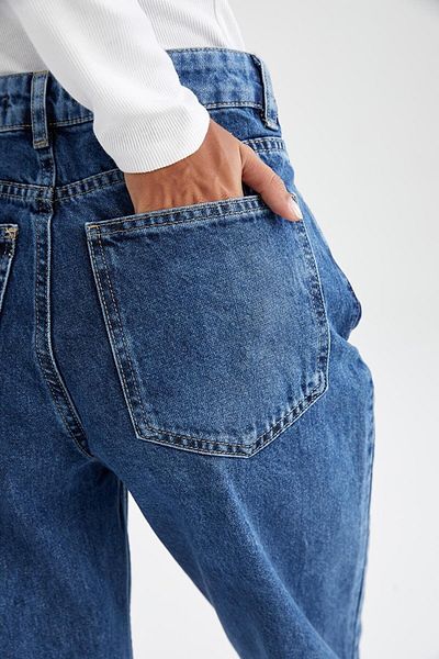 Trn JNS Licra albastru mediu cu talie super înaltă Blugi largi Pantaloni palazzo picior lat