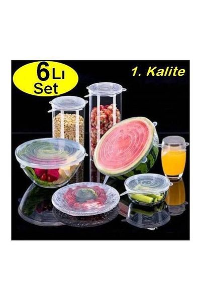Neler Geldi Neler 6-Piece Silicone Stretch Lid Plate Cup Food Cap Preserves Freshness Storage Container Lid Transparent