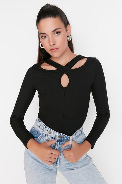 Trendyol Collection Black Cutout Detailed Corded Knitted Body TWOAW23BD00009
