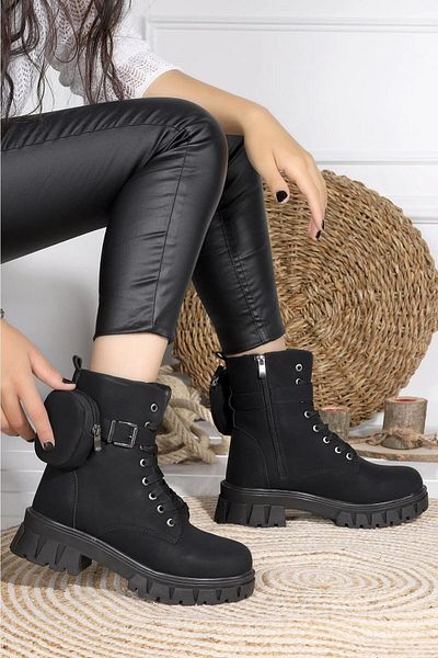 Aleza Shoes Μαύρο Πορτοφόλι Αντιολισθητική Σόλα Γυναικείες Μπότες