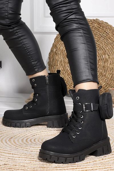Aleza Shoes Μαύρο Πορτοφόλι Αντιολισθητική Σόλα Γυναικείες Μπότες