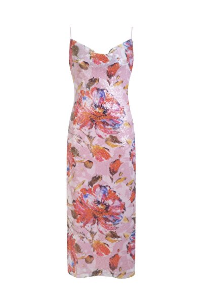 Urban Muse Çiçek Desenli Payet Elbise – Pembe