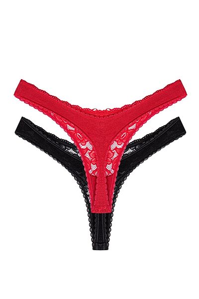 Perita.Life Women's Black-red Cotton Lace String, Thong 2 Pack