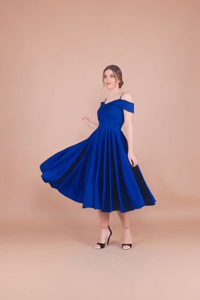 Bidoluelbise Women's Strappy Off-Shoulder Detail Pleated Midi Dress