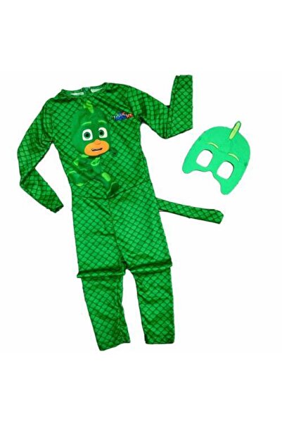 Mashotrend Kertenkele Çocuk Kostümü - Pijamaskeliler Kostümü - Gekko Kostümü - Kuyruklu Baskılı Model