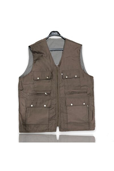 LUSSOLİFE Ανδρικό λινό κυνηγετικό γιλέκο με πολλές τσέπες