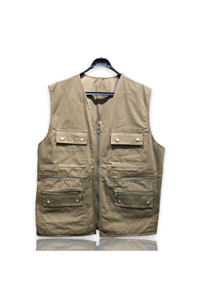 LUSSOLİFE Чоловічий багатокишеневий підкладковий льоняний мисливський жилет