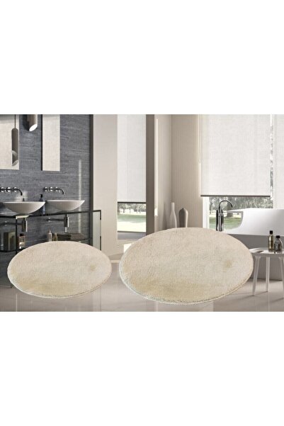 LOVELY HOME Vizon 2 Li Yuvarlak Peluş Banyo Paspası Takımı Büyük Boy Jel Taba...