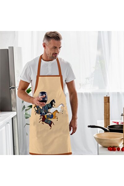 Adawall مريلة مطبخ بتصميم حصان (قماش كتان، شهادة دولية للغسيل وعدم التلاشي)