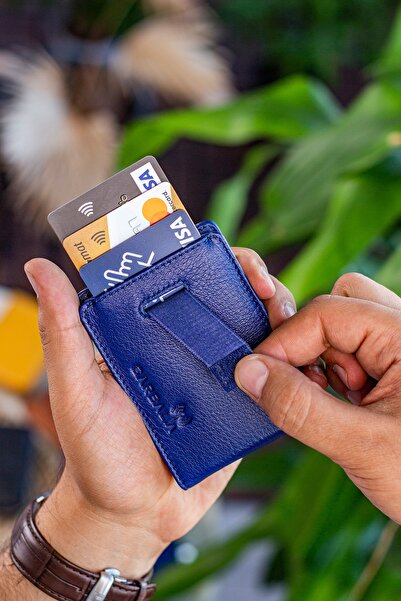 Garbalia Celtic Genuine Leather Rfid Blocking Dark Blue Card Holder Wallet with Money Clip