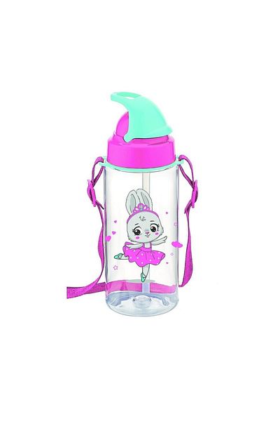 Gıpta Third Tritan Pink Patterned Water Bottle with Straw 500 Ml Bpa Free Hanging Water Bottle