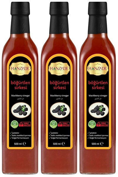 Hanzade Bitkisel Böğürtlen Sirkesi 500 ml X 3 Adet Doğal Fermante Cam Şişe Bl...