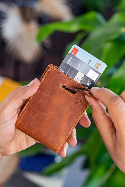 Garbalia Peněženka Crazy Tan Card Holder z keltské pravé kůže s blokováním RFID karet s klipy na peníze