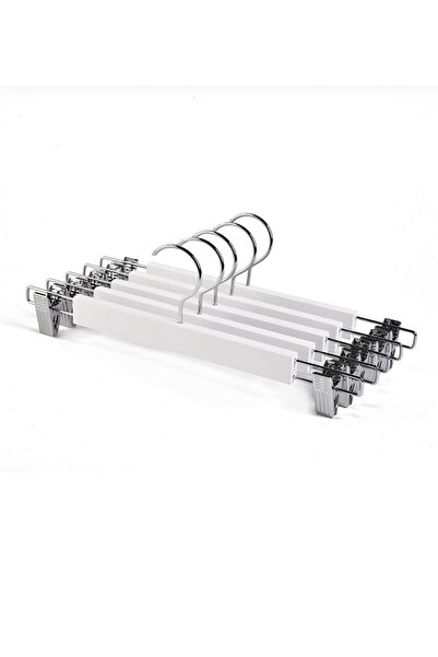 menofis Ahşap Beyaz Elbise Kıyafet Askısı Mandallı Pantolon Etek Askısı 24 Adet Lüks Askı