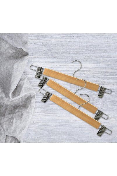 menofis Wooden Natural Dress Clothes Hanger Latched Trouser Skirt Hanger 12 Luxury Hangers