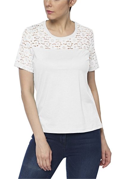 FSM1453 Tricou de damă din bumbac modal cu mânecă scurtă din dantelă