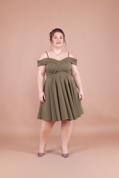 Bidoluelbise Women's Plus Size Strappy Off-Shoulder Detail Pleated Mini Length Dress