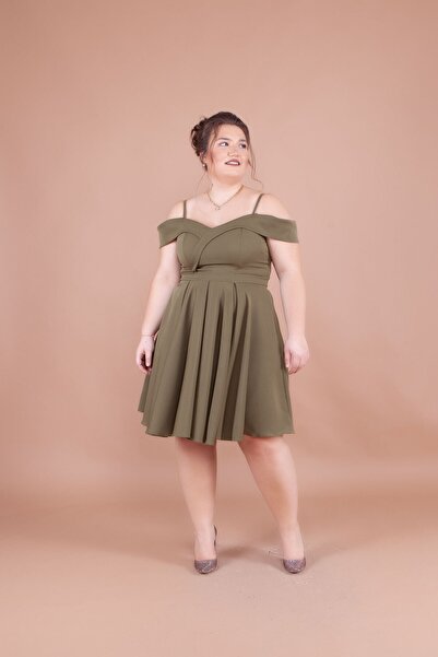 Bidoluelbise Women's Plus Size Strappy Off-Shoulder Detail Pleated Mini Length Dress