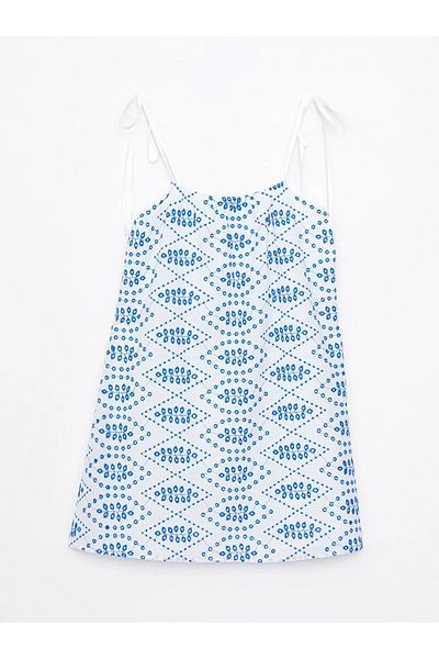 LC Waikiki Γυναικείο φόρεμα Lcw Casual U-Neck με κεντημένο λουράκι ποπλίνα