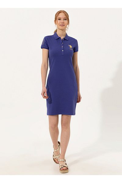 U.S. Polo Assn. Mts02222-075 Rochie de damă, albastru, cu guler polo, standard