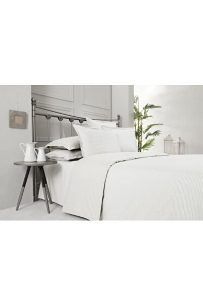 Sarev Solid Fancy Stripe Poplin Nevresim Takımı King Size V11-beyaz