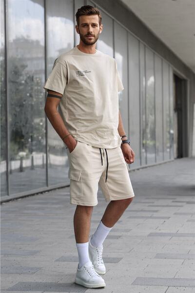 Madmext Set pantaloni scurți supradimensionați pentru bărbați, bej, 5391