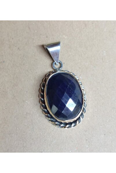 Erkbay Kök Safir Taşlı El Yapımı Gümüş Kolye Ucu