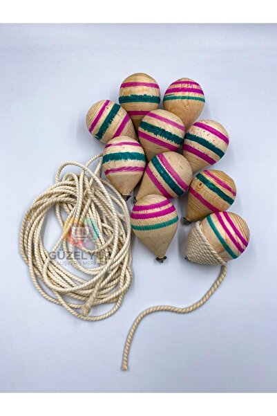 GÜZELYÜZ AVM 10adet Ahşap Topaç Nostaljik Oyuncak Doğal Çocuk Oyuncağı 1,5 Me...