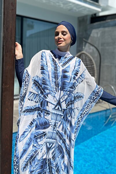 Remsa Mayo Μονό μοτίβο Kaftan Pareo on Hijab μαγιό 430-301 Maldivian Blue