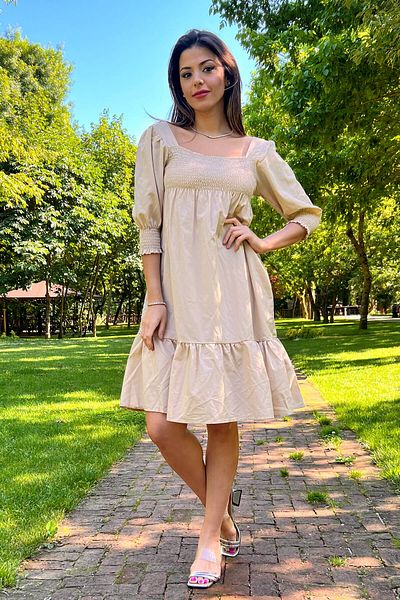 Neşeli Butik Γυναικεία φούστα με βολάν τετράγωνο γιακά κοντό φόρεμα Snp008