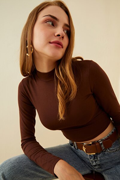 Bipantolon Women's Bitter Brown Half Fisherman Crop Blouse