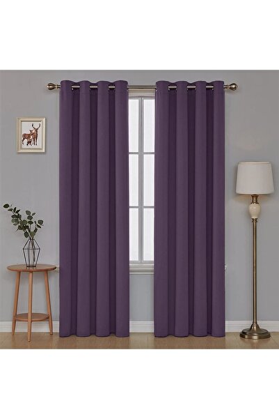 De'Vor Kadife Dokulu Fon Perde - Kuş Gözlü Dikim - Rustik Için - Mor