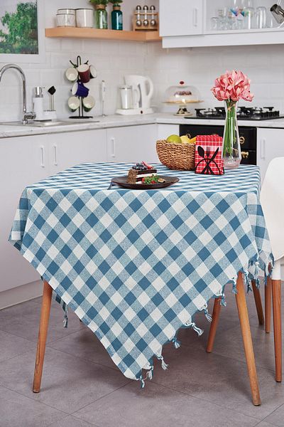 Vagonik Farfurie multifuncțională Pânză pentru picnic și față de masă Blue Plaid Gingham 140x140 Cm