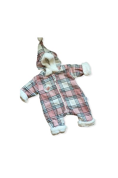 Murat Baby Heart Embroidered Plaid Welsoft Dried Rose Jumpsuit