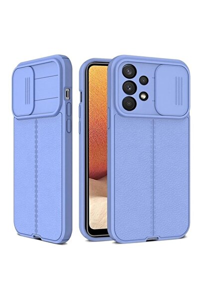 Gpack Samsung Galaxy S22 Ultra Kılıf Kamera Sürgülü Deri Dokulu Mat Silikon Mor