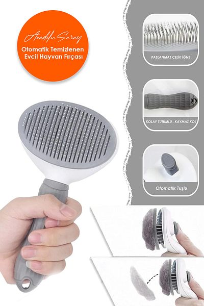 Anadolu Saray Çarşısı Practical Automatic Cleaning Pet Brush with Keys Cat Dog Hair Collector Pet Comb with Keys