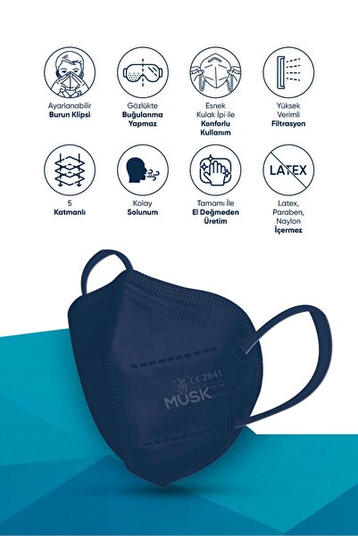 Musk FFP2 MASKE LACİVERT 10 ADET