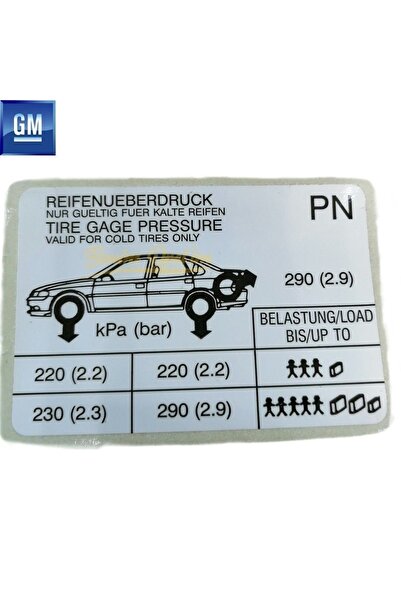 GM Opel Vectra B Lastik Basınç Etiketi Depo Kapak Içi 4.8x7cm (pn) Orijinal