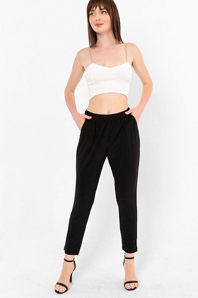 Laranor Black Trousers with Elastic Waist - Pocket Detail
