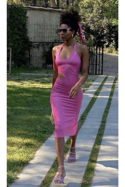 MISSY WINGS Pink Slit Women's Dress