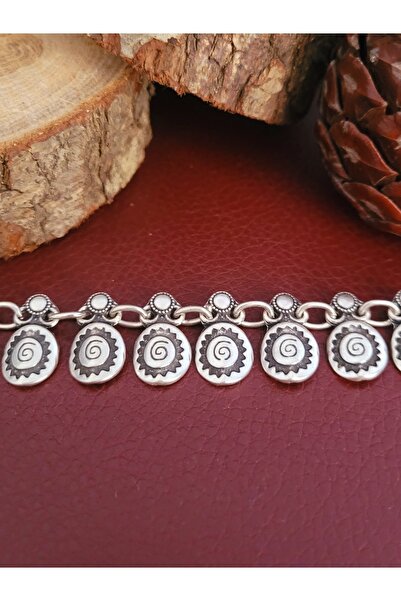 Antique Dolunay Antik Gümüş Kaplama El Yapımı Girdap Motifli Desenli Kadın Ha...