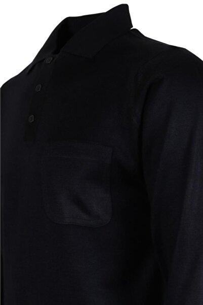 Modarar Men's Navy Blue Sweater Polo Collar Wool Classic Regular Cut Rar00647