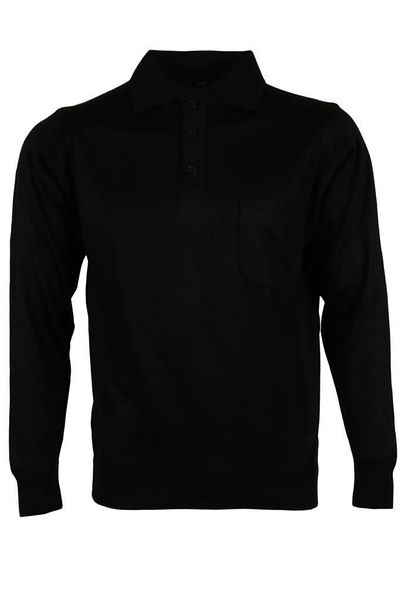 Modarar Pulover negru pentru bărbați, guler polo, lână, clasic, croială normală Rar00645