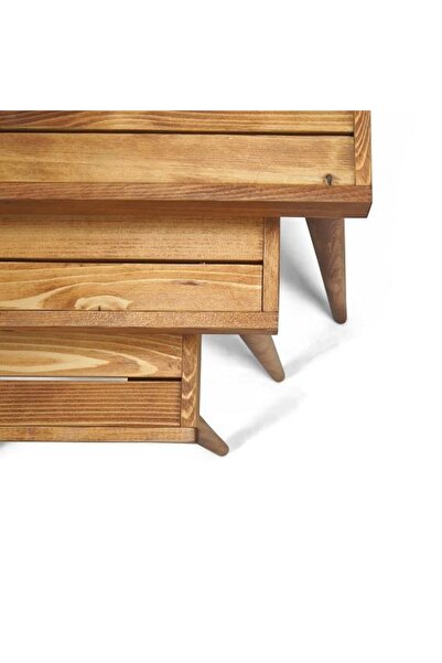 Mobenta Doğal Ağaç Masif Kütük Lata 3’lü Zigon Sehpa